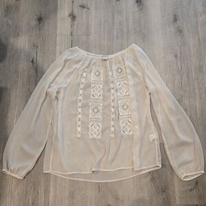 Lucky Brand Long Sleeve Sheer Embellished Blouse Size Medium
